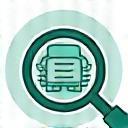 Icon representing diagnosis and quotation with a magnifying glass