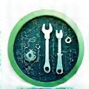Icon representing expert service execution with tools and gears