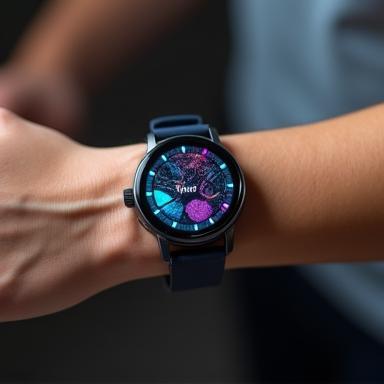 Aura Smartwatch X1 elegantly displaying its vibrant interface on a user's wrist