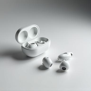 EchoBuds Air Lite true wireless earbuds presented with their sleek charging case