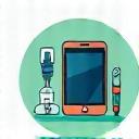 Icon representing device repair services showing tools and a smartphone
