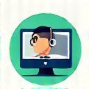 Icon representing tech support with headset and computer screen